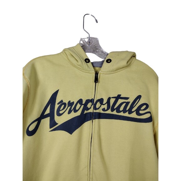 Aeropostale Womens Large Hoodie Yellow Zip Up Pockets Long Sleeve Heavy READ - Picture 2 of 6